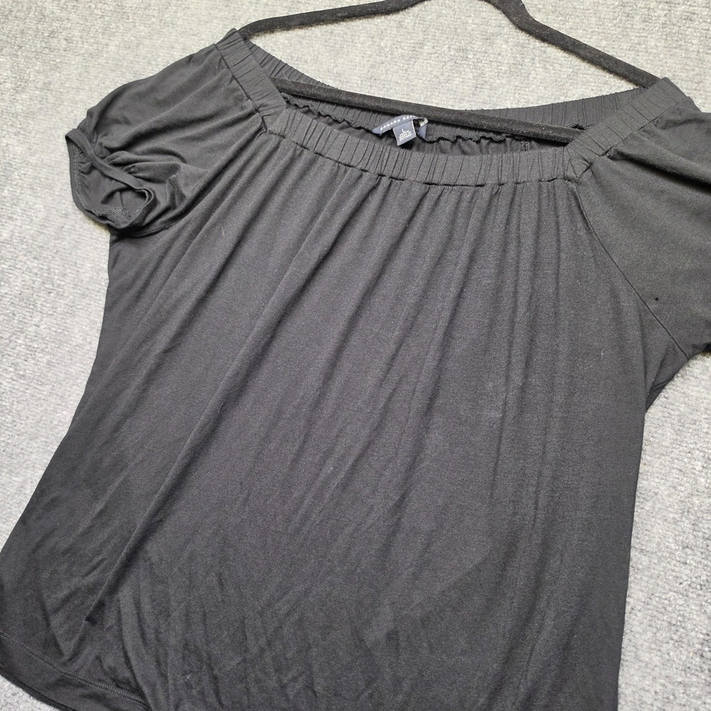 Banana Republic Womens Large Black Puff Sleeve Square Neck Gathered Top Y2K